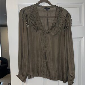 Current Air Ruffled V-Neck Blouse in Olive